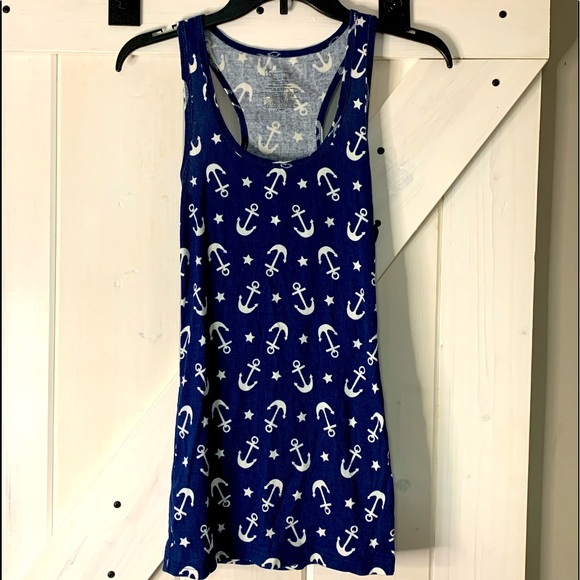 No Boundaries Tops - Juniors No Boundaries Blue Razor Back Sleeveless Tank Top Anchors Stars Large